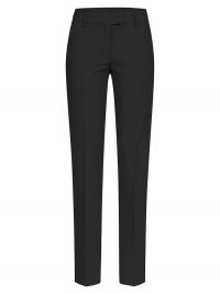 Schwarze Business Hose für Damen mit geradem Schnitt, mittlerer Leibhöhe und Hakenverschluss – elegante Stoffhose für das Büro